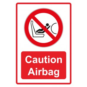 Aufkleber Verbotszeichen Piktogramm & Text englisch · Caution Airbag · rot (Verbotsaufkleber)