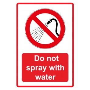 Schild Verbotszeichen Piktogramm & Text englisch · Do not spray with water · rot | selbstklebend