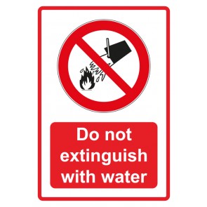 Aufkleber Verbotszeichen Piktogramm & Text englisch · Do not extinguish with water · rot | stark haftend (Verbotsaufkleber)