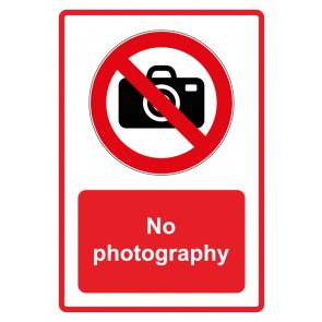 Schild Verbotszeichen Piktogramm & Text englisch · No photography · rot | selbstklebend