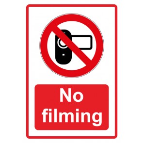 Schild Verbotszeichen Piktogramm & Text englisch · No filming · rot (Verbotsschild)