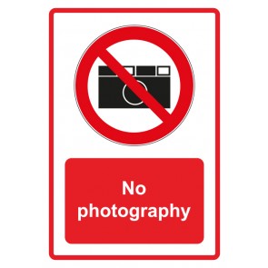 Schild Verbotszeichen Piktogramm & Text englisch · No photography · rot | selbstklebend (Verbotsschild)