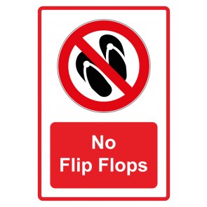 Aufkleber Verbotszeichen Piktogramm & Text englisch · No Flip Flops · rot (Verbotsaufkleber)