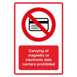 Schild Verbotszeichen Piktogramm & Text englisch · Carrying of magnetic or electronic data carriers prohibited · rot (Verbotsschild)