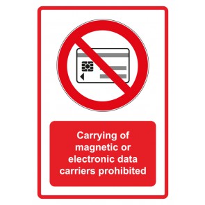 Schild Verbotszeichen Piktogramm & Text englisch · Carrying of magnetic or electronic data carriers prohibited · rot | selbstklebend