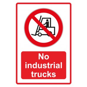 Schild Verbotszeichen Piktogramm & Text englisch · No industrial trucks · rot (Verbotsschild)