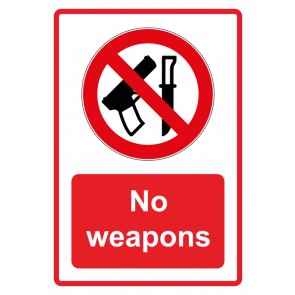Schild Verbotszeichen Piktogramm & Text englisch · No weapons · rot | selbstklebend (Verbotsschild)