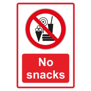 Aufkleber Verbotszeichen Piktogramm & Text englisch · No snacks · rot | stark haftend (Verbotsaufkleber)