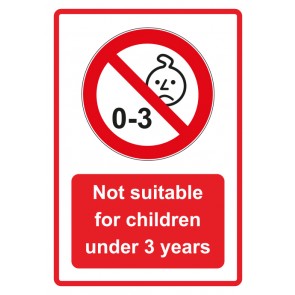 Aufkleber Verbotszeichen Piktogramm & Text englisch · Not suitable for children under 3 years · rot | stark haftend (Verbotsaufkleber)