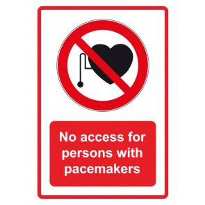 Schild Verbotszeichen Piktogramm & Text englisch · No access for persons with pacemakers · rot (Verbotsschild)