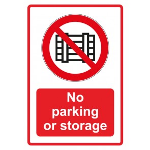 Schild Verbotszeichen Piktogramm & Text englisch · No parking or storage · rot | selbstklebend (Verbotsschild)