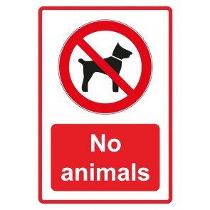 Schild Verbotszeichen Piktogramm & Text englisch · No animals · rot | selbstklebend