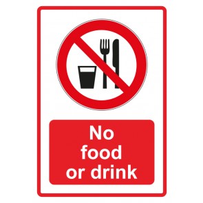 Magnetschild Verbotszeichen Piktogramm & Text englisch · No food or drink · rot (Verbotsschild magnetisch · Magnetfolie)