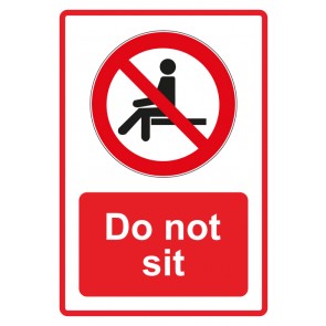 Schild Verbotszeichen Piktogramm & Text englisch · Do not sit · rot | selbstklebend