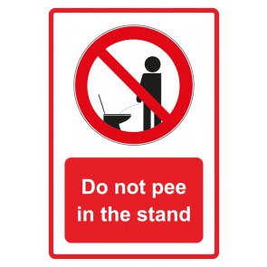 Schild Verbotszeichen Piktogramm & Text englisch · Do not pee in the stand · rot | selbstklebend