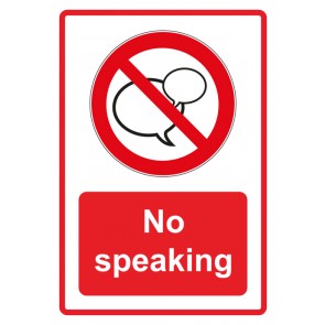 Schild Verbotszeichen Piktogramm & Text englisch · No speaking · rot (Verbotsschild)