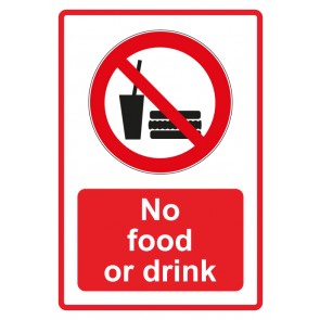 Schild Verbotszeichen Piktogramm & Text englisch · No food or drink · rot | selbstklebend