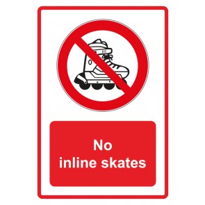 Aufkleber Verbotszeichen Piktogramm & Text englisch · No inline skates · rot | stark haftend (Verbotsaufkleber)