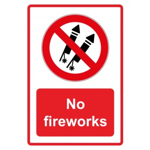 Schild Verbotszeichen Piktogramm & Text englisch · No fireworks · rot | selbstklebend
