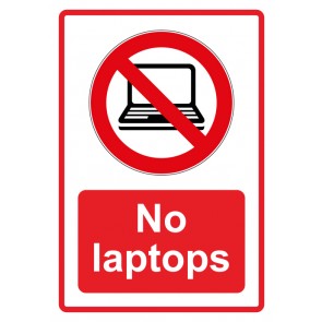 Aufkleber Verbotszeichen Piktogramm & Text englisch · No laptops · rot | stark haftend (Verbotsaufkleber)