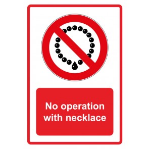 Schild Verbotszeichen Piktogramm & Text englisch · No operation with necklace · rot (Verbotsschild)
