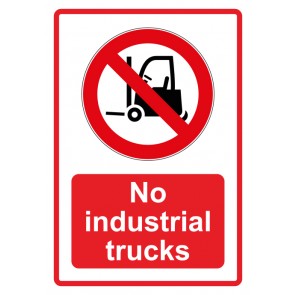 Schild Verbotszeichen Piktogramm & Text englisch · No industrial trucks · rot | selbstklebend