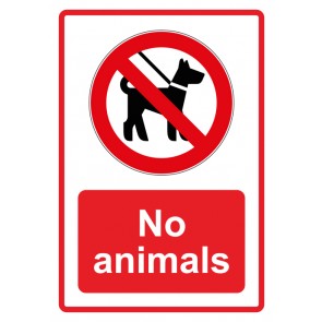 Aufkleber Verbotszeichen Piktogramm & Text englisch · No animals · rot | stark haftend (Verbotsaufkleber)