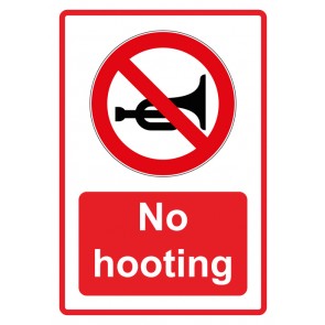 Schild Verbotszeichen Piktogramm & Text englisch · No hooting · rot | selbstklebend