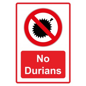Aufkleber Verbotszeichen Piktogramm & Text englisch · No Durians · rot (Verbotsaufkleber)