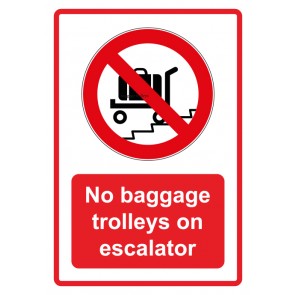 Aufkleber Verbotszeichen Piktogramm & Text englisch · No baggage trolleys on escalator · rot (Verbotsaufkleber)