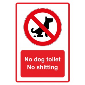 Aufkleber Verbotszeichen Piktogramm & Text englisch · No dog toilet No shitting · rot | stark haftend (Verbotsaufkleber)