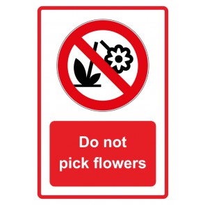 Aufkleber Verbotszeichen Piktogramm & Text englisch · Do not pick flowers · rot | stark haftend (Verbotsaufkleber)