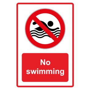 Schild Verbotszeichen Piktogramm & Text englisch · No swimming · rot | selbstklebend (Verbotsschild)