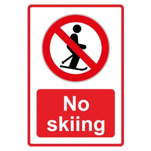Magnetschild Verbotszeichen Piktogramm & Text englisch · No skiing · rot (Verbotsschild magnetisch · Magnetfolie)
