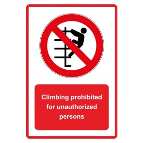 Aufkleber Verbotszeichen Piktogramm & Text englisch · Climbing prohibited for unauthorized persons · rot | stark haftend (Verbotsaufkleber)