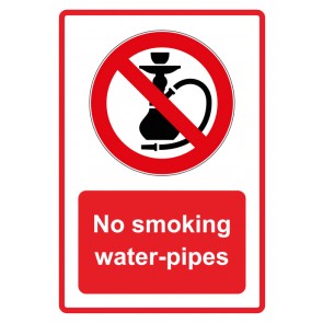Aufkleber Verbotszeichen Piktogramm & Text englisch · No smoking water-pipes · rot (Verbotsaufkleber)
