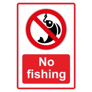 Schild Verbotszeichen Piktogramm & Text englisch · No fishing · rot | selbstklebend
