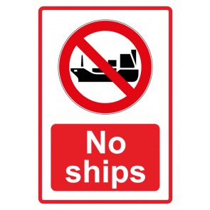 Aufkleber Verbotszeichen Piktogramm & Text englisch · No ships · rot (Verbotsaufkleber)