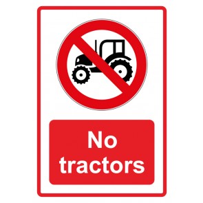 Aufkleber Verbotszeichen Piktogramm & Text englisch · No tractors · rot (Verbotsaufkleber)