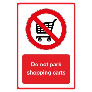 Schild Verbotszeichen Piktogramm & Text englisch · Do not park shopping carts · rot (Verbotsschild)