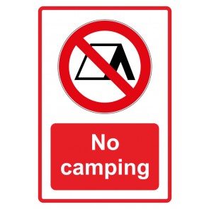 Schild Verbotszeichen Piktogramm & Text englisch · No camping · rot (Verbotsschild)