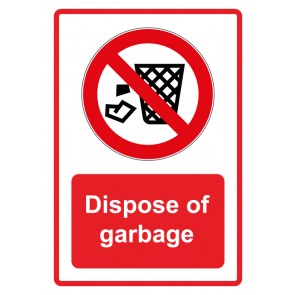 Aufkleber Verbotszeichen Piktogramm & Text englisch · Dispose of garbage · rot (Verbotsaufkleber)
