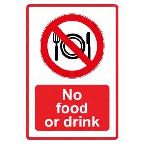 Aufkleber Verbotszeichen Piktogramm & Text englisch · No food or drink · rot (Verbotsaufkleber)