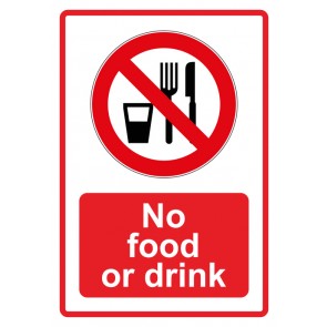 Schild Verbotszeichen Piktogramm & Text englisch · No food or drink · rot (Verbotsschild)
