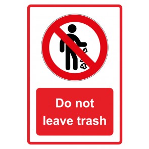 Magnetschild Verbotszeichen Piktogramm & Text englisch · Do not leave trash · rot (Verbotsschild magnetisch · Magnetfolie)