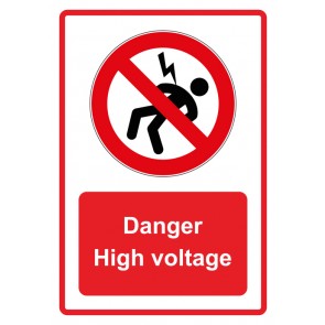 Schild Verbotszeichen Piktogramm & Text englisch · Danger High voltage · rot | selbstklebend (Verbotsschild)