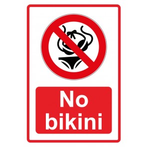 Schild Verbotszeichen Piktogramm & Text englisch · No bikini · rot | selbstklebend (Verbotsschild)