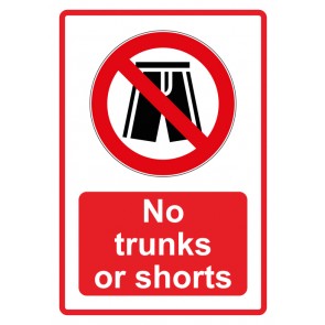 Schild Verbotszeichen Piktogramm & Text englisch · No trunks or shorts · rot (Verbotsschild)