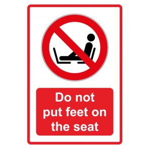 Aufkleber Verbotszeichen Piktogramm & Text englisch · Do not put feet on the seat · rot | stark haftend (Verbotsaufkleber)