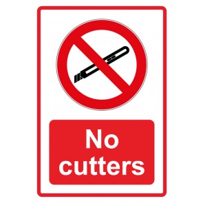 Aufkleber Verbotszeichen Piktogramm & Text englisch · No cutters · rot (Verbotsaufkleber)